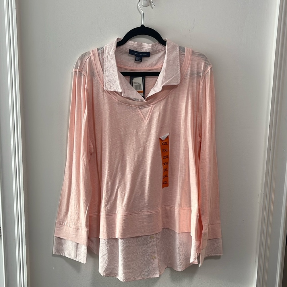 🩷 Pink Layered Twofer Crewneck Collared Shirt 🩷